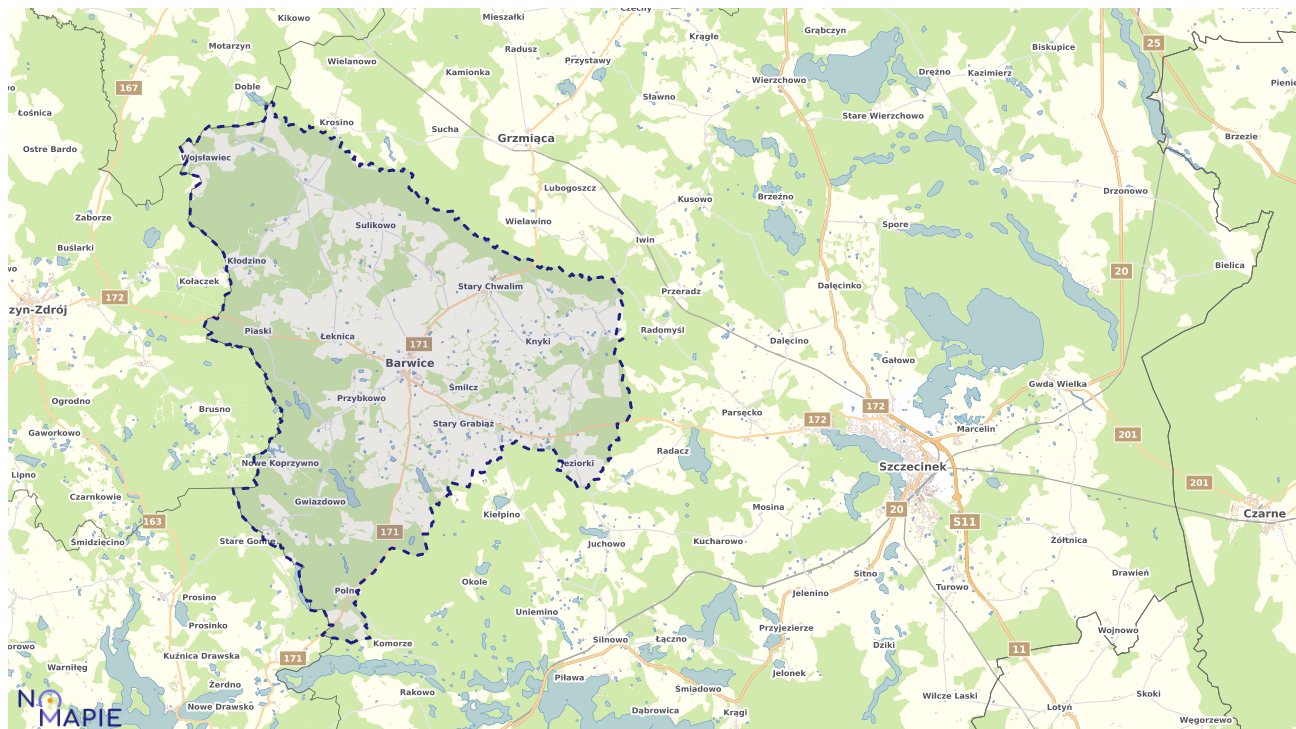 Mapa obszarów ochrony przyrody Barwic
