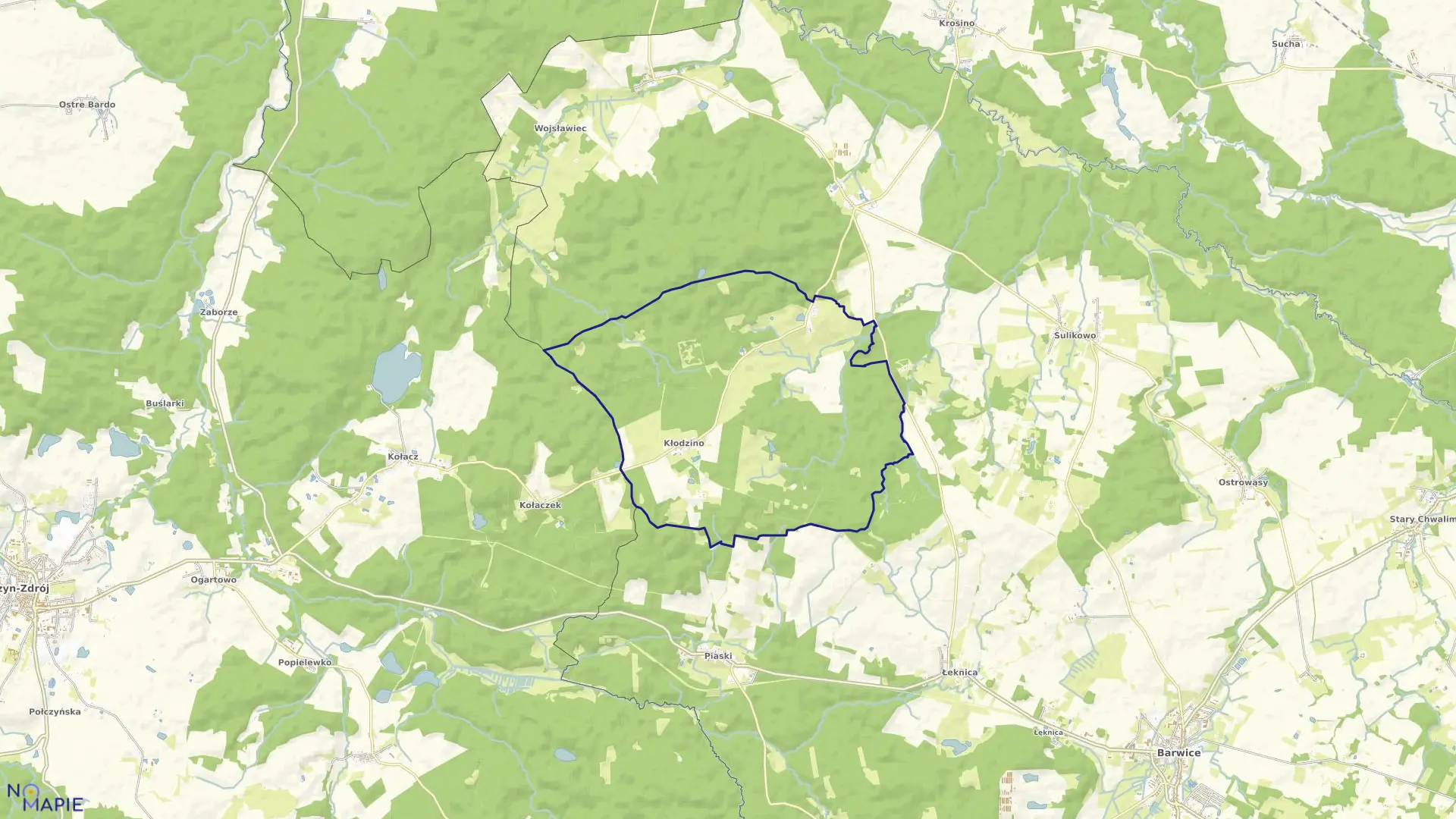 Mapa obrębu Kłodzino w gminie Barwice