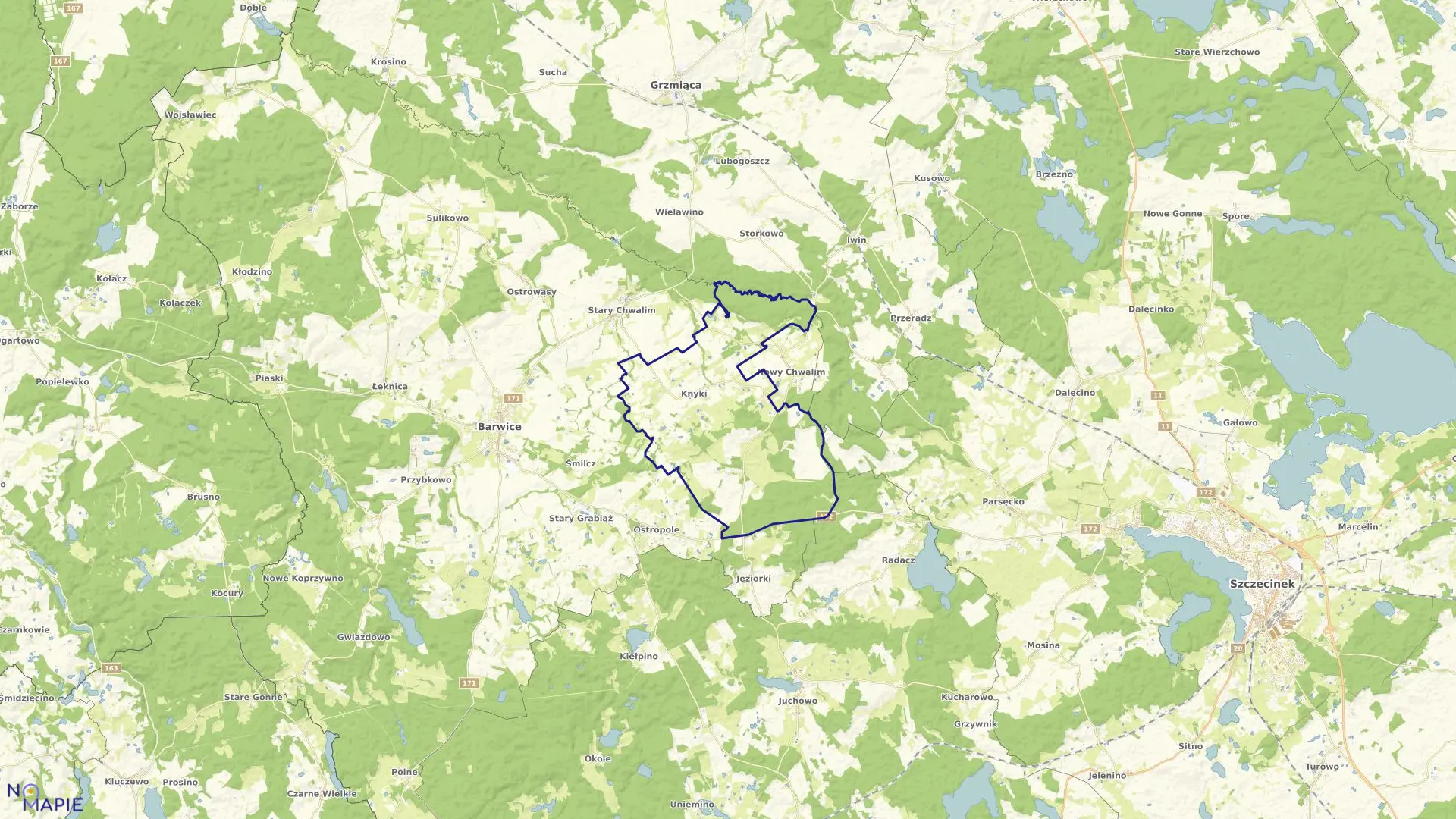 Mapa obrębu Knyki w gminie Barwice