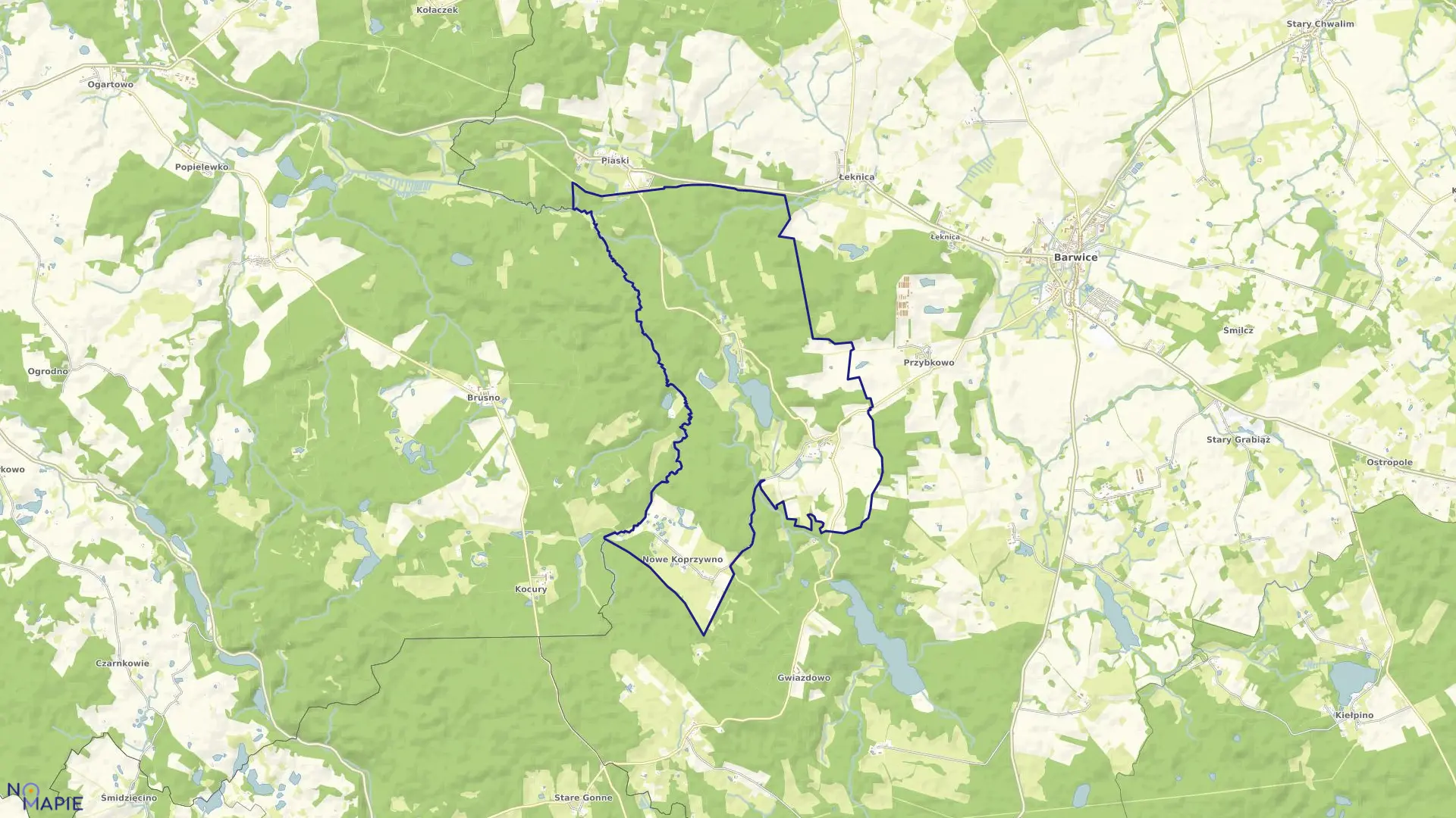 Mapa obrębu Nowe Koprzywno w gminie Barwice