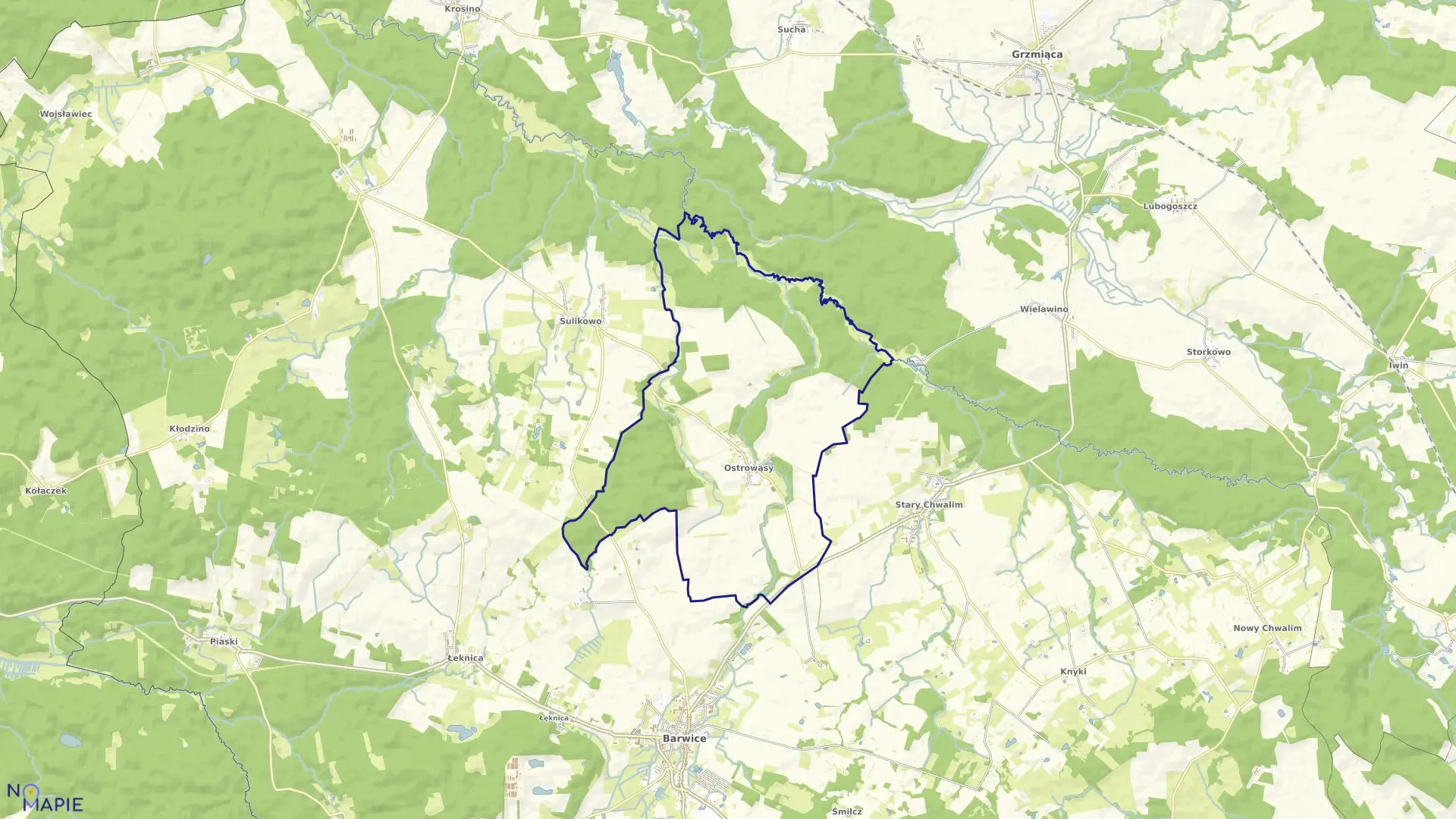 Mapa obrębu Ostrowąsy w gminie Barwice